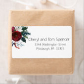 Étiquette d'adresse de retour florale de Noël (En situation)