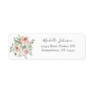 Étiquette d'adresse de retour florale rose