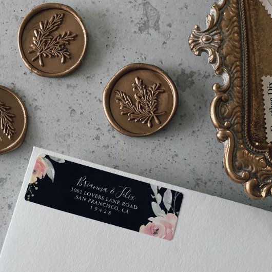 Étiquette d'adresse de retour florale rose
