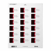 Étiquette d'adresse de retour florale rouge, noir (Feuille entière)