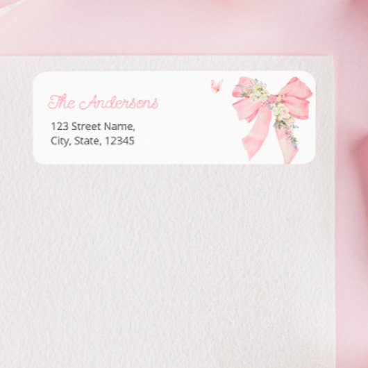 Étiquette d'adresse de retour florale ruban rose é