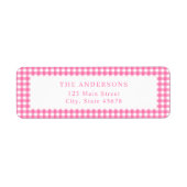 Étiquette d'adresse de retour Gingham rose (Devant)