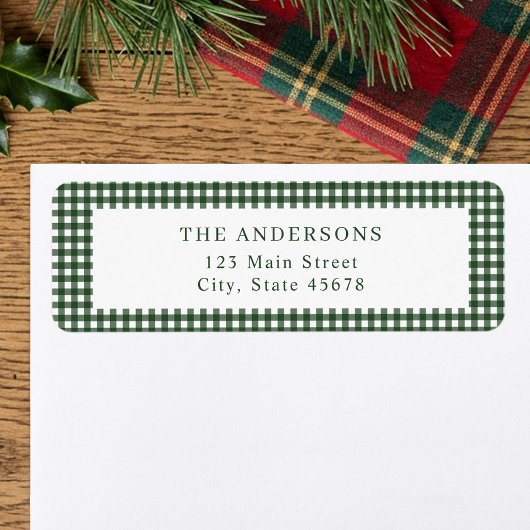 Étiquette d'adresse de retour Gingham Vert Forêt