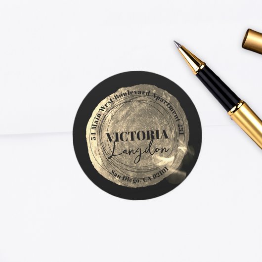 Étiquette d'adresse de retour Gold et Black Round