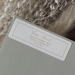 Étiquette d'adresse de retour Gold minimaliste<br><div class="desc">Ces étiquettes d'adresse de retour minimalistes en or sont parfaites pour un simple mariage. Le design romantique moderne présente une typographie classique d'or et de blanc associée à une calligraphie rustique mais élégante avec un style vintage lettré à la main. Personnalisable dans n'importe quelle couleur. Gardez le design simple et...</div>