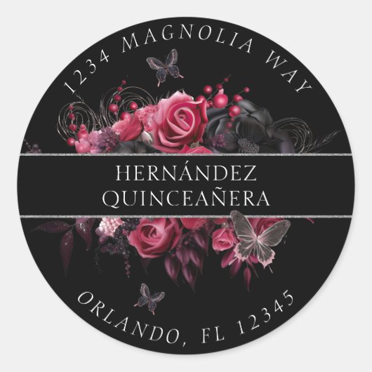 Étiquette d'adresse de retour gothique rose rouge  (Devant)