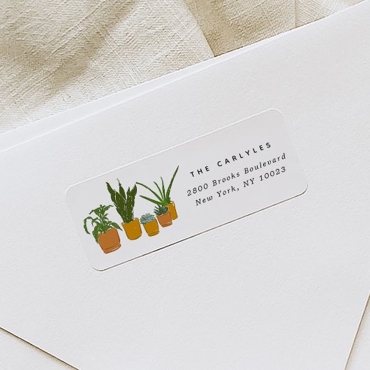 Étiquette d'adresse de retour illustrée de plantes