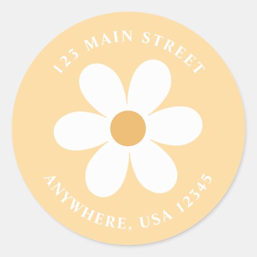 Étiquette d'adresse de retour jaune daisy rétro bo (Devant)