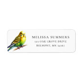 Étiquette d'adresse de retour jaune et vert Budgie (Devant)