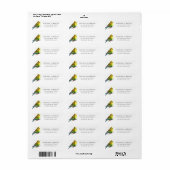 Étiquette d'adresse de retour jaune et vert Budgie (Feuille entière)