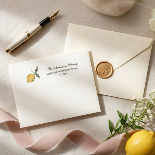 Étiquette d'adresse de retour Mariage Citron | Côt
