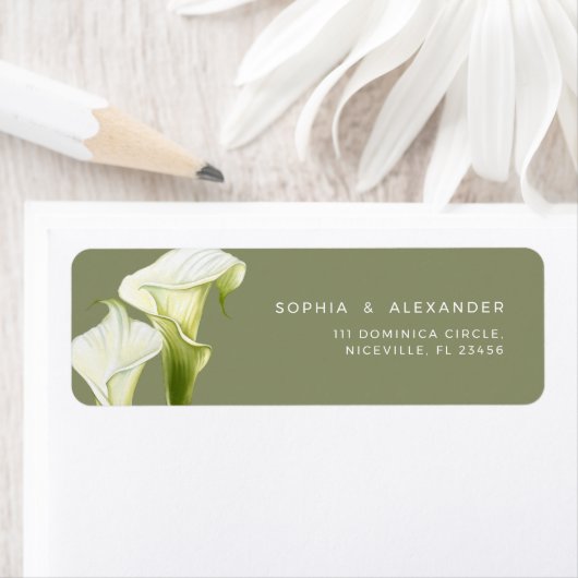 Étiquette d'adresse de retour Mariage lis calla. (En situation)