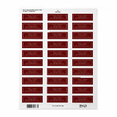 Étiquette d'adresse de retour Maroon Simple Modern (Feuille entière)