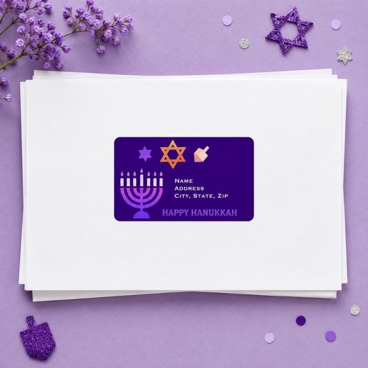Étiquette d'adresse de retour moderne de Hanukkah