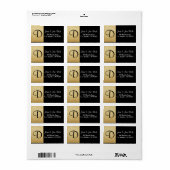 Étiquette d'adresse de retour Monogram Gold et Bla (Feuille entière)