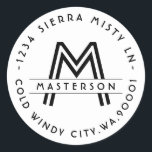 Étiquette d'adresse de retour Monogramme BW Art Dé<br><div class="desc">Customisez avec votre Monogram. Étiquette d'adresse de retour circulaire noire et blanche. Tout le texte est personnalisable. Veuillez me contacter pour toute question ou demande spéciale. Blanc Inverse sur noir disponible S'il vous plaît contactez-moi pour des couleurs personnalisées.</div>