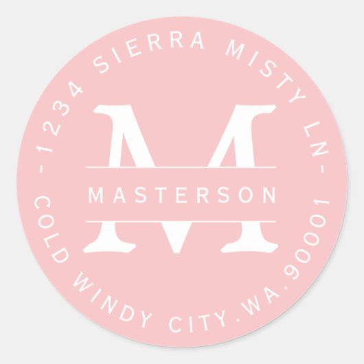 Étiquette d'adresse de retour monogramme rose pers (Devant)