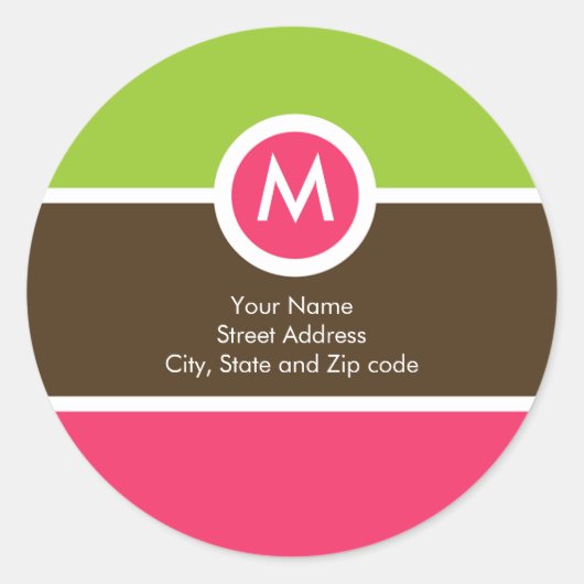 Étiquette d'adresse de retour Monogramme - Vert/Ro (Devant)