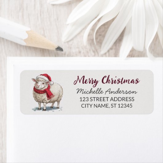 Étiquette d'adresse de retour Mouton Santa Noël jo (En situation)