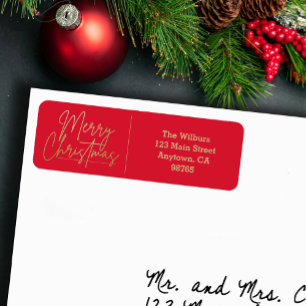 Étiquette d'adresse de retour Noël joyeux en or su
