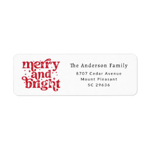 Étiquette d'adresse de retour Noël Merry & Bright