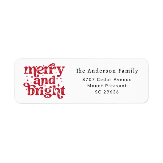 Étiquette d'adresse de retour Noël Merry & Bright (Devant)