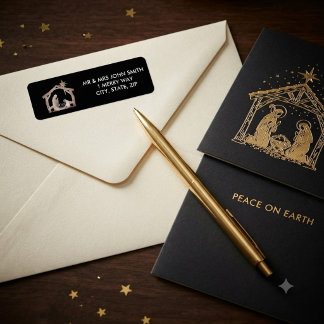 Étiquette d'adresse de retour Noël Nativité Noir e