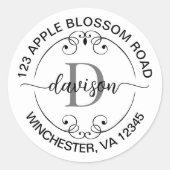 Étiquette d'adresse de retour noir blanc Monogramm (Devant)