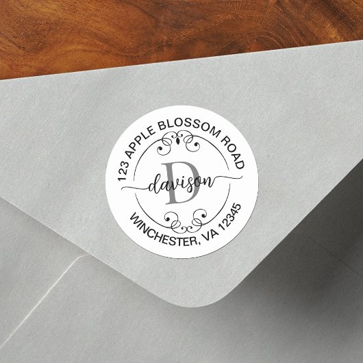 Étiquette d'adresse de retour noir blanc Monogramm