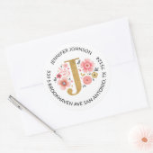 Étiquette d'adresse de retour or Monogramme rose F (Enveloppe)