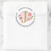 Étiquette d'adresse de retour or Monogramme rose F (Sac)