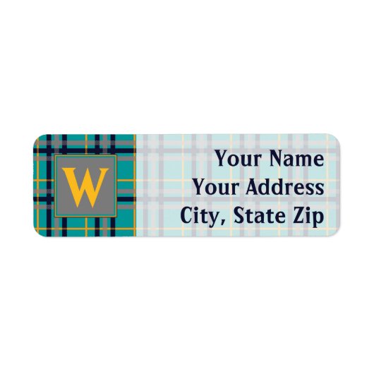 Étiquette d'adresse de retour Plaid bleu et orange (Devant)