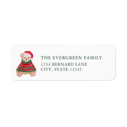 Étiquette d'adresse de retour pour l'ours de Noël (Devant)