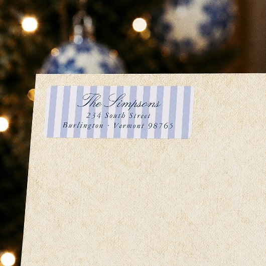 Étiquette d'adresse de retour rayée bleue Prépa