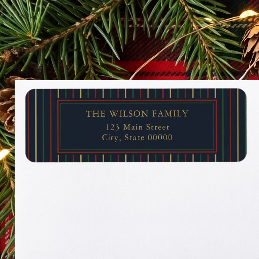 Étiquette d'adresse de retour rayures de Noël