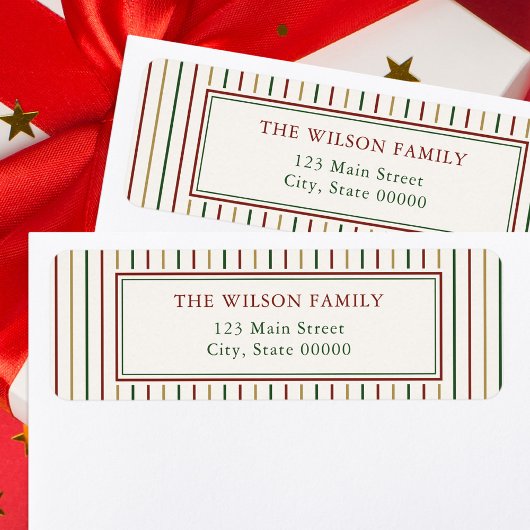 Étiquette d'adresse de retour rayures de Noël