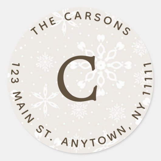 Étiquette d'adresse de retour ronde à flocons de n (Devant)