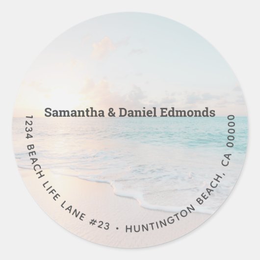Étiquette d'adresse de retour ronde de plage (Devant)