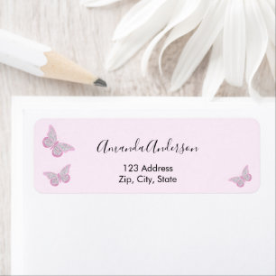 Étiquette d'adresse de retour rose blush papillon