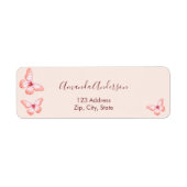 Étiquette d'adresse de retour rose doré papillon (Devant)