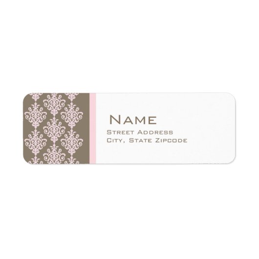 Étiquette d'adresse de retour rose et Brown Damas (Devant)