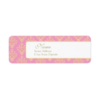 Étiquette d'adresse de retour rose et or Damas