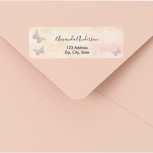 Étiquette d'adresse de retour rose papillon rose
