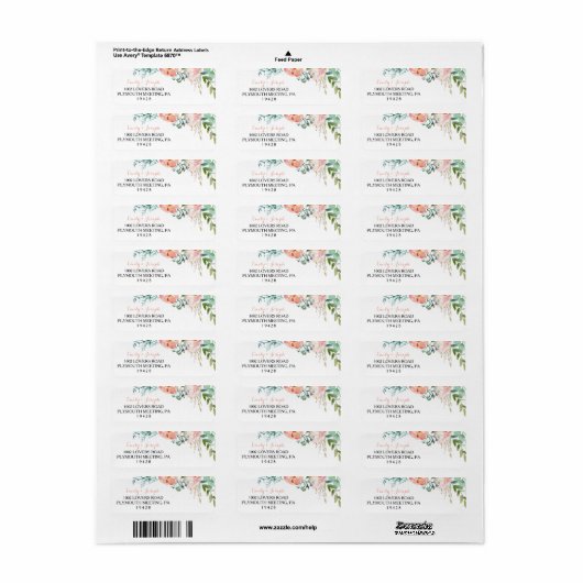 Étiquette d'adresse de retour rose tropicale (Feuille entière)