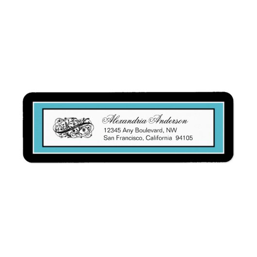Étiquette d'adresse de retour simple (noir/aqua) (Devant)