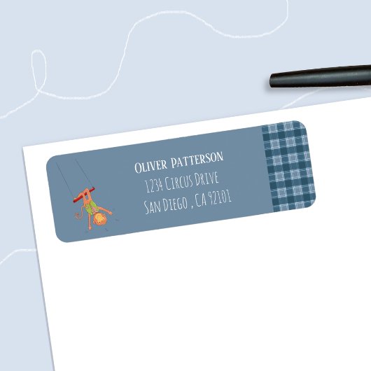 Étiquette d'adresse de retour Singe Cirque Bleu