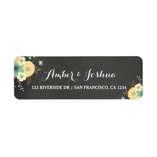 Étiquette d'adresse de retour tableau noir et flor (Devant)