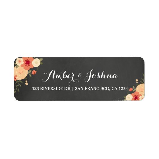 Étiquette d'adresse de retour tableau noir & flora (Devant)