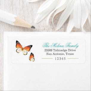 Étiquette d'adresse de retour Turquoise Papillon