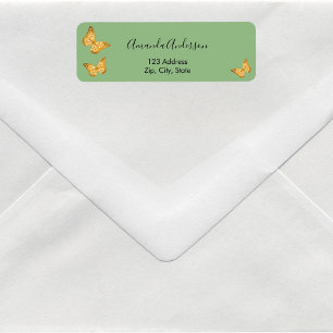 Étiquette d'adresse de retour vert sauge papillon